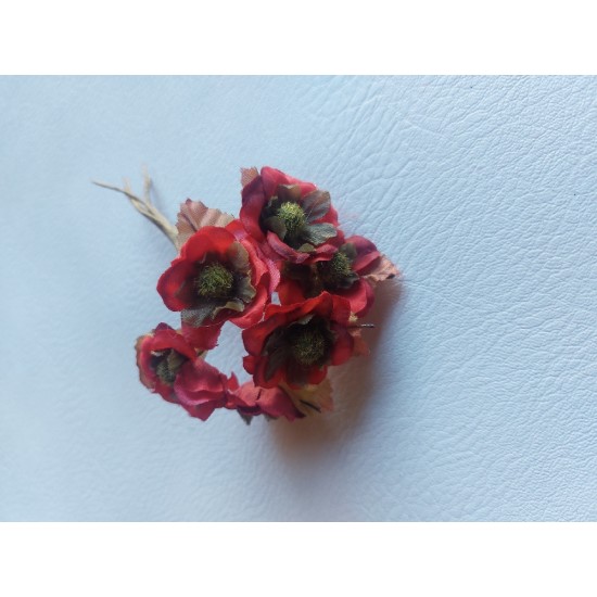 Мини-букетики 2см на веточке (6 шт) цв. красный, цена за пучок